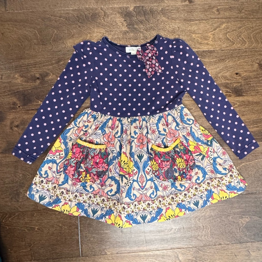 Matilda Jane Navy and Pink Polka Dot Dress